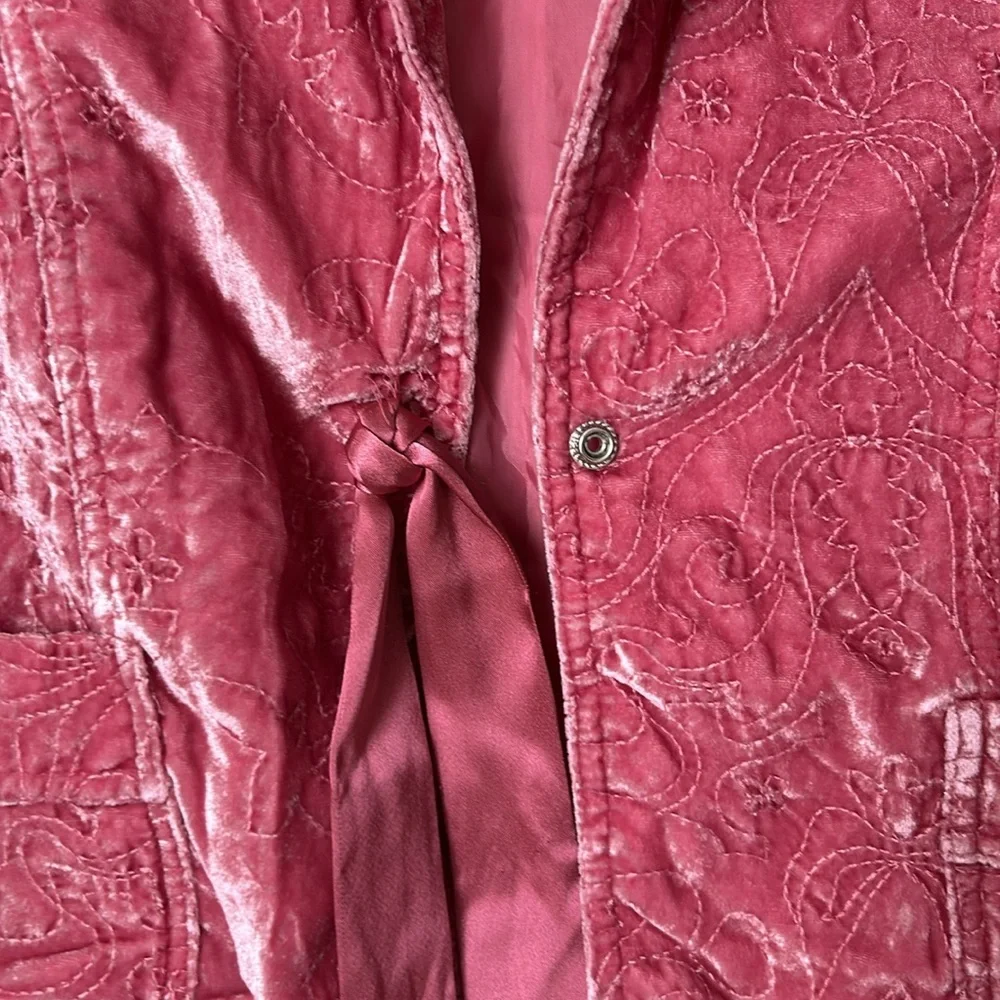 Vintage Old Navy Girls Pink Velvet Embroidered Blazer w/Bow Pockets Split Cuff L